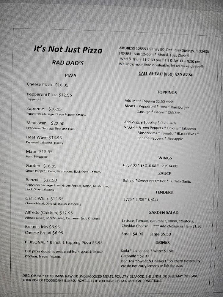 Rad Dad's, It's Not Just Pizza Menu image 2