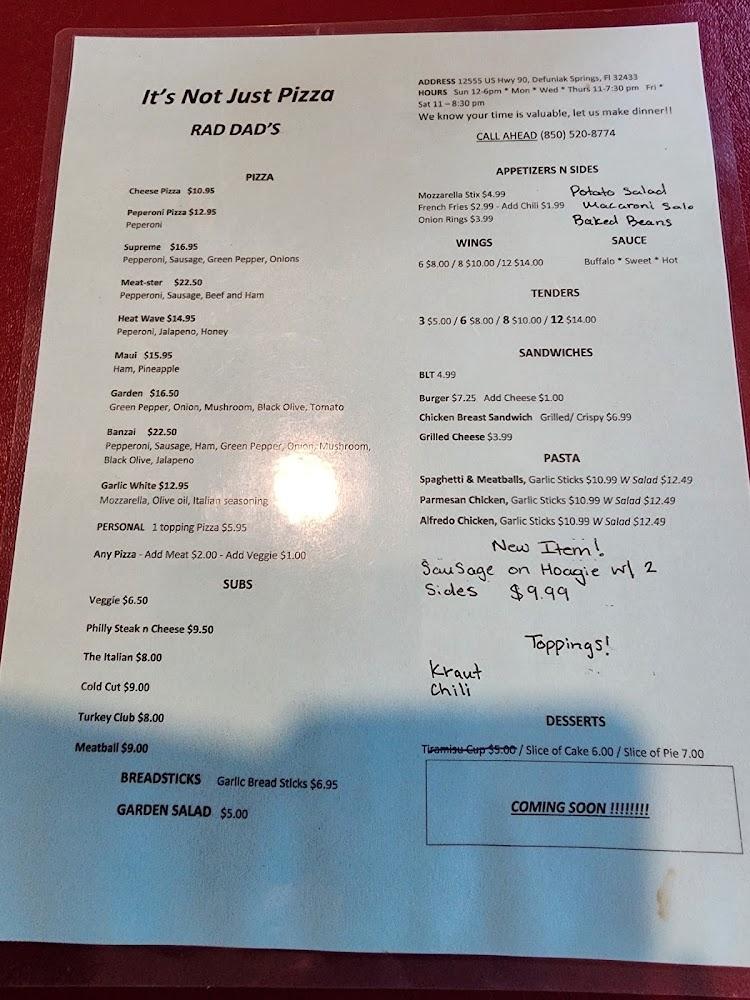 Rad Dad's, It's Not Just Pizza Menu image 4